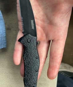 Kershaw Kuro Tanto Black Serrated Pocket Knife, 3.1” Steel Blade with Assisted Opening, Glass-Filled Nylon Handle with Deep-Carry Pocketclip, Small Folding Knife 33 71NCGoRPGoL