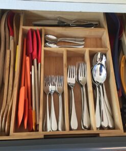 Expandable Bamboo Silverware Organizer 6-8 Slots Adjustable Amazing Drawer Inserts with Deep Dividers. EASY TO INSTALL, Storage of Flatware , Cutlery, Wooden or Stainless Utensil - Kitchen Knives 40 71NECqrJXSL