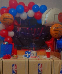 amscan Spalding Basketball Table Cover - 54" x 102", Blue/Red, 1pc 17 71NEzNzeTL