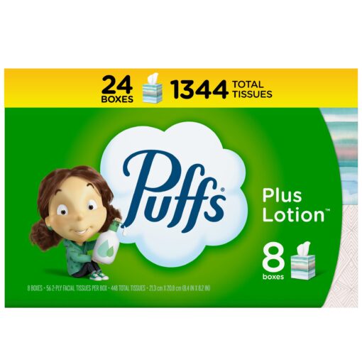 Puffs Plus Lotion Facial Tissues, 24 Cubes, 56 Tissues Per Box 24 Count (Pack of 3)