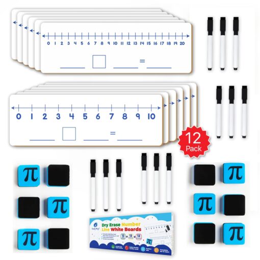 12-Pack Double-Sided Dry Erase Number Line White Boards - 4"x12", Elementary Number Line Strips, White Boards for Students, Math Manipulatives Must Haves, Number Line for Classroom Set - Simply Magic