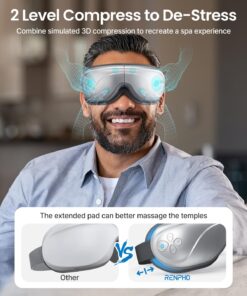 RENPHO Eyeris 2 Extended - Eye Massager with Heating Pad for Migraines, Heated Eye Mask for Relax, Eye Care, Face Massager for Eye Strain Eye Bags Dry Eyes, Improve Sleep, Ideal Birthday Gift Sliver 36 71NJCRYu5IL