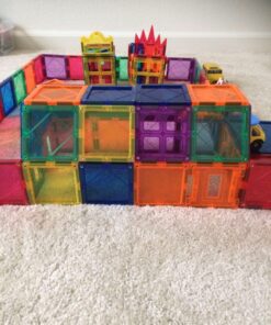 FunEdu Upgraded 100-piece Magnetic Tiles Building Blocks, Deluxe Super Strong Magnet toy set, Various Shapes, Wheel Bases, Tiles with Animal Images for kids toddlers 46 71NJWOD1OLL
