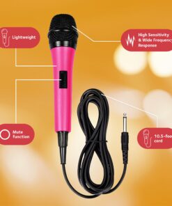 Singing Machine Wired Microphone for Karaoke, (Pink) - Unidirectional Dynamic Vocal Microphone - Plug-In Microphone for Karaoke Machine, AMP, & Speaker - Mic for Singing, Public Speaking, & Parties 1 Pink 15 71NLJUodzmL