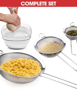 Alternative view of Fine Mesh Strainer – Set of 3 – Stainless Steel Sieve with Nut Milk Bag – Use for Tea, Flour, Pasta, Rice, Food, Kitchen, Oil – 5 Recipes eBooks (Silver) Silver
