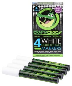 Crafty Croc 4 White Liquid Chalk Markers, 6mm Reversible Medium Tip 4 Count (Pack of 1) 24 71NNYvPFrUL