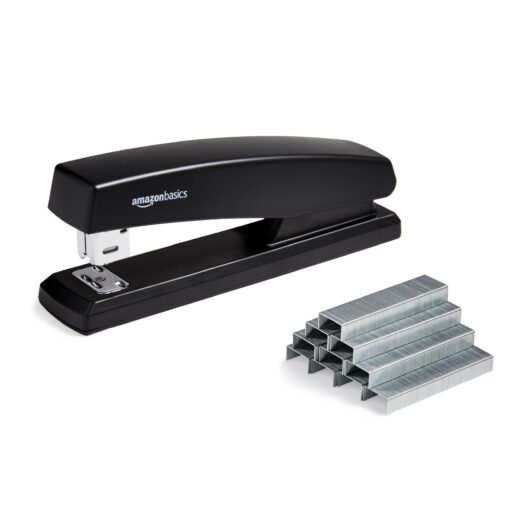 Amazon Basics Stapler with 1000 Staples, Office Stapler, 25 Sheet Capacity, Non-Slip, Black 1-Pack