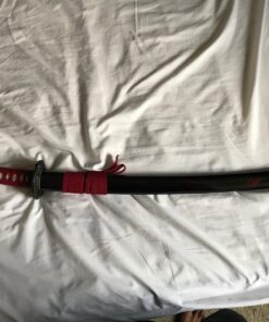 Handmade Sword – Japanese Samurai Wakizashi Swords, Practical, Hand Forged, 1045/1095 Carbon Steel, Heated Tempered, Full Tang, Sharp, Wooden Scabbard Warrior Red Tsuka 25 71NOR2z6RZL