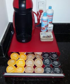 Mind Reader Single Serve Coffee Drawer, 36 Pod Capacity Countertop Organizer, 13.25" L x 12.75" W x 2.75" H, Red Coffee Pod Holder 45 71NQWqIRIPL