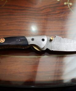 SHINY CRAFTS Handmade Damascus Pocket knife, Folding knife with liner lock, Camping Knife, Hunting knife with Premium Leather Sheath (FK-00) FK 00 15 71NSib3TWGL