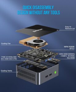 GMKtec Mini PC Windows 11 Pro Intel Core i7-11390H (Turbo 5.0 GHz) 32GB DDR4 1TB SSD Desktop Mini Computers WiFi 6, BT 5.2, DP, HDMI, RJ45 2.5G, USB3.2, Black 14 71NTFQlxY L