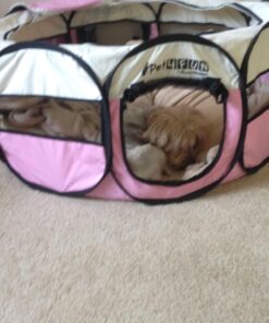 PET4FUN PN935 29" Portable Pet Puppy Dog Cat Animal Playpen Yard Crates Kennel w/Premium 600D Oxford Cloth, Tool-Free Setup, Carry Bag, Removable Security Mesh Cover/Shade, 2 Storage Pockets(Pink) Upgrade Version: 29" x 29" x 17" Medium Pink 67 71NULvoPaHL