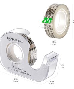 Amazon Basics Double Sided Tape with Dispenser, Narrow Width, 1/2 x 252 inches, 3-Pack, Translucence 18 71NUeaeINsS