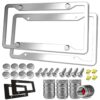 YoUoY Stainless Steel License Plate Frame- 2 Pack License Plate Holder, with Screws, Chrome Caps, Heavy Duty Rustproof Metal Front Rear Car Tag Cover Stainless Steel Frame- 4 Holes 16 71NUuGTVk1L