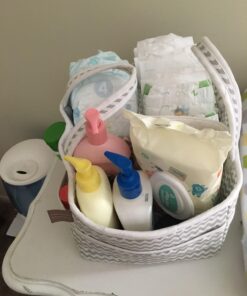 Dove Gray Chevron Storage Caddy - Chevron Print Body, Handles and Lining, Gray and White Trim, Gray and White, Two Handles, 12 in x 6 in x 8 in Dove Gray 33 71NVgGRMaL