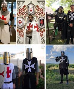 Alternative view of BLESSUME Medieval Knight Tunic Cosplay Costume Top with Cross Black Tunic With Belt