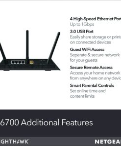 NETGEAR Nighthawk Smart Wi-Fi Router, R6700 - AC1750 Wireless Speed Up to 1750 Mbps | Up to 1500 Sq Ft Coverage & 25 Devices | 4 x 1G Ethernet and 1 x 3.0 USB Ports | Armor Security AC WiFi Router 26 71NXyYMHBGL 1
