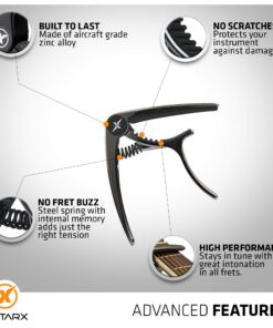 Alternative view of GUITARX X Capo for Acoustic Guitar, Electric Guitar Capo - Also For Bass, Ukulele, Banjo and Mandolin - #1 Brand Among Guitar Capos - Zinc Alloy, Glossy Metal Black Glossy Black
