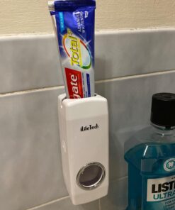 iLifeTech Hands Free Toothpaste Dispenser, Bathroom Toothbrush Holder, Automatic Toothpaste Squeezer and Holder Set (5 Brush Holder), White 31 71NbC OUZ9L