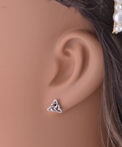 Rhodium Plated Sterling Silver Womens Irish Celtic Triquetra Triangle Stud Earrings - 0.27in 19 71NbHvIv71L