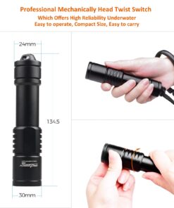 ORCATORCH D520 Scuba Dive Light 1000 Lumens Compact Diving Flashlight IP68 Waterproof Night Dive Torch Submarine Diving Lights with Rotary Switch for Underwater 150 Meters Deep Sea Diving (Black) Black 35 71NdBPhFXvL