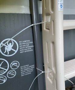 Confer Plastics 7200 Roll Guard 48" to 56" Adjustable A Frame Safety Ladder for Above Ground Outdoor Patio Swimming Pool Platform Ladder with Step Barrier, Warm Grey 57 71NfEnfVRDL