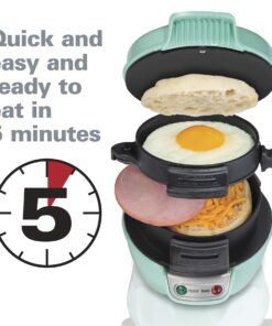 Alternative view of Hamilton Beach Breakfast Sandwich Maker with Egg Cooker Ring, Customize Ingredients, Perfect for English Muffins, Croissants, Mini Waffles, Perfect White Elephant Gifts, Mint (25482) Single