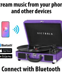 Alternative view of Victrola Vintage 3-Speed Bluetooth Portable Suitcase Record Player with Built-in Speakers | Upgraded Turntable Audio Sound|Purple Glitter, Model Number: VSC-550BT-GPR Purple Glitter