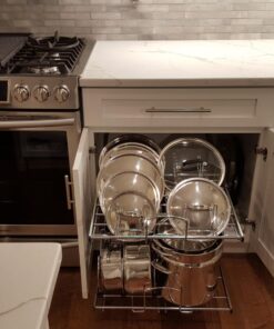 Rev-A-Shelf 2-Tier Kitchen Cabinet Pull Out 21" Cabinet Organizer for Pots, Pans, and Lid Cookware, Adjustable Heavy Duty Wire, Chrome, 5CW2-2122-CR 21 in. 40 71Nhl1Iw3VL