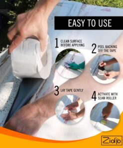 Ziollo RV Flex Repair Tape - Roof Seam Tape to Seal and Waterproof, Bond to EPDM Rubber with Butyl Sealant, Seal Vents and Skylights on Motorhomes, Trailers, Campers (White, 4-inch x 50 Foot Roll) 4" x 50' Tape 12 71NiMFKirkL