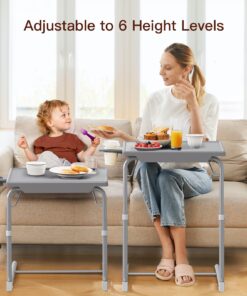 Adjustable TV Tray Table - TV Dinner Tray on Bed & Sofa, Comfortable Folding Table with 6 Height & 3 Tilt Angle Adjustments (Gray) Grey 9 71NiSHt6oRL 1