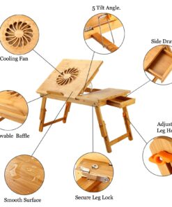 Laptop Desk Nnewvante Adjustable Bed Desk Table Bamboo with USB Fan Foldable Bed Tray w' Drawer 21.6" with Fan 44 71NieGQfZL