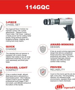 Ingersoll Rand 114GQC Air Hammer - 3 PC Chisel Set with Tapered Punch, Panel Cutter, Flat Chisel, 2-5/8 Inch stroke, 3500 BPM, Lightweight, Compact, Gray 25 71Nl8Orx10L