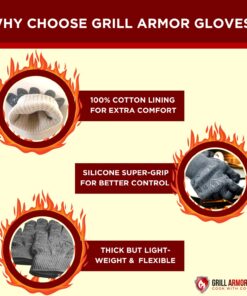 GRILL ARMOR GLOVES – Oven Gloves 932°F Extreme Heat & Cut Resistant Oven Mitts with Fingers for BBQ, Cooking, Grilling, Baking – Accessory for Smoker, Cast Iron, Fire Pit, Camping, Fireplace and More One Size Fits Most Gray 23 71Nm7HHeUxL 1