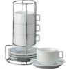 HIC 9-Piece Stackable Cappuccino Coffee Tea Set, Fine White Porcelain, Set Includes 4 (7-Ounce) Cups with Matching Saucers and Metal Stand, Gift Boxed 25 71Npnks KdL