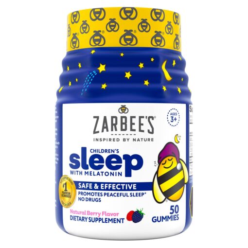 Zarbee's Kids 1mg Melatonin Gummy; Drug-Free & Effective Sleep Supplement for Children Ages 3 and Up; Natural Berry Flavored Gummies; 50 Count 50 Count (Pack of 1)