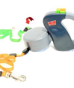 WIGZI (2 Two Dog Reflective Retractable Pet Leash – 360 Degree Zero Tangle Patent - Two Dogs Each up to 50 lbs and 10ft. Reflective Orange and Green Leads. Dual Locking, Small, Gray 22 71Nu3pIwLL