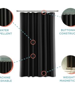 Maytex Water-Repellent Fabric Shower Curtain Liner with Weighted Hem, Soft Microfiber, Quick Drying and Washable Shower Liner, 70" x 72", Black 17 71NvXyNSO5L