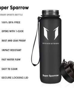 Super Sparrow Water Bottle - 12 oz/17 oz/25 oz/32 oz - BPA Free Tritan Water Bottles - One Touch Opening - Leak-proof Plastic Bottle - Kids Water Bottle for Office, Gym, Outdoor, Sports 25 Oz Black 10 71NxIjC5hkL