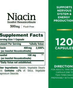 Nature's Bounty Niacin 500mg Flush Free, Cellular Energy Support, Supports Nervous System Health, 120 Capsules Unflavored 120 Count (Pack of 1) 8 71NxYQJoSL