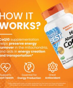 Doctor's Best High Absorption CoQ10 with BioPerine, Heart Health & Energy Production, Naturally Fermented, Non-GMO, Vegan, Gluten Free, 400 mg, 60 Veggie Caps Unflavored 60 VC 11 71NyeEPpYTL