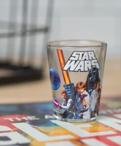 Silver Buffalo Star Wars Original Trilogy: A New Hope, Empire Strikes Back, Return of the Jedi - 4 Pack Mini Glasses Featuring Yoda, Luke, Darth Vader, Han Solo, Chewbacca, Princess Leia, Ewok, 1.5oz 1.5oz Original Trilogy 24 71Nz75cgRzL