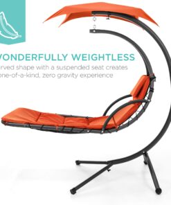 Best Choice Products Outdoor Hanging Curved Steel Chaise Lounge Chair Swing w/Built-in Pillow and Removable Canopy, Orange 24 71NzlwelmcL