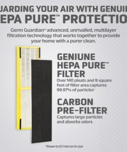 Germ Guardian Filter B HEPA Pure Genuine Air Purifier Replacement Filter, Removes 99.97% of Pollutants for AC4825, AC4300, AC4900, AC4825DLX, AC4850, CDAP4500, AP2200, Black/Yellow, FLT4825 FLT4825 HEPA PURE 24 71O 3leXgGL