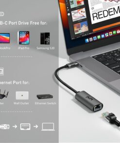 USB C to Ethernet Adapter, uni RJ45 to USB C Thunderbolt 3/Type-C Gigabit Ethernet LAN Network Adapter, Compatible for MacBook Pro 2020/2019/2018/2017, MacBook Air, Dell XPS and More - Gray Grey-USB C 26 71O1WFf0ryL