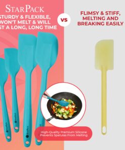 StarPack Home Basics Silicone Spatula Set (2 Small, 2 Large) - Rubber Spatulas Silicone Heat Resistant to 480°F - Hygenic One Piece Design, Non Stick Kitchen Spatula Set (Teal Blue) Basics (Heat Resistant 480°F) Teal Blue 12 71O1iRogosL