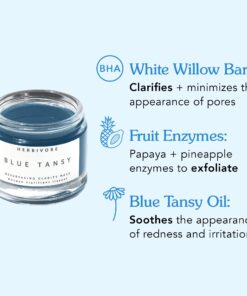 HERBIVORE Blue Tansy BHA & Enzyme Pore Refining Mask - Naturally Clarifies Acne, Blemishes & Redness, Vegan & Cruelty-Free, 60 mL / 2.02 oz 15 71O2NfRe17L