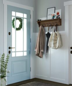 brightmaison Mante Entryway Organizer with Key Holder and Coat Rack, 6 Hooks For Hanging Face Masks, 30" Wood Walnut 14 71O2nPpTRL