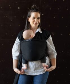 CuddleBug Baby Wrap Sling + Carrier - Newborns & Toddlers up to 36 lbs - Hands Free - Gentle, Stretch Fabric - Ideal for Baby Showers - One Size Fits All (Black) Black 28 71O3JtQbHvL