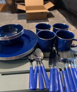 Stansport 24-Piece Enamel Camping Tableware Set Blue 45 71O5fgyKwGL